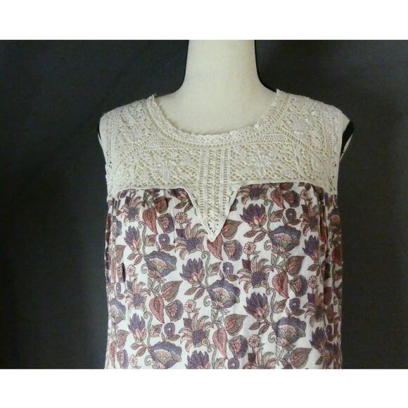 Maeve Anthropology Women's Large Rayon Sleeveless Blouse Crochet Floral - Picture 2 of 8